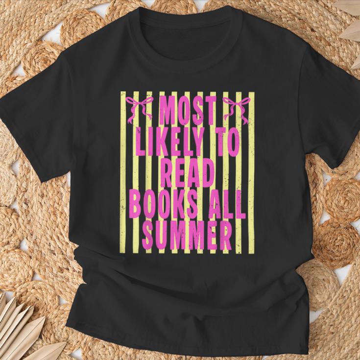 Coquette Striped Most Likely To Read Books All Summer T-Shirt Gifts for Old Men