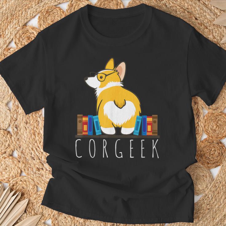 Corgi Corgeek Book Nerd Geek Dog Shirt T-Shirt T-Shirt Gifts for Old Men