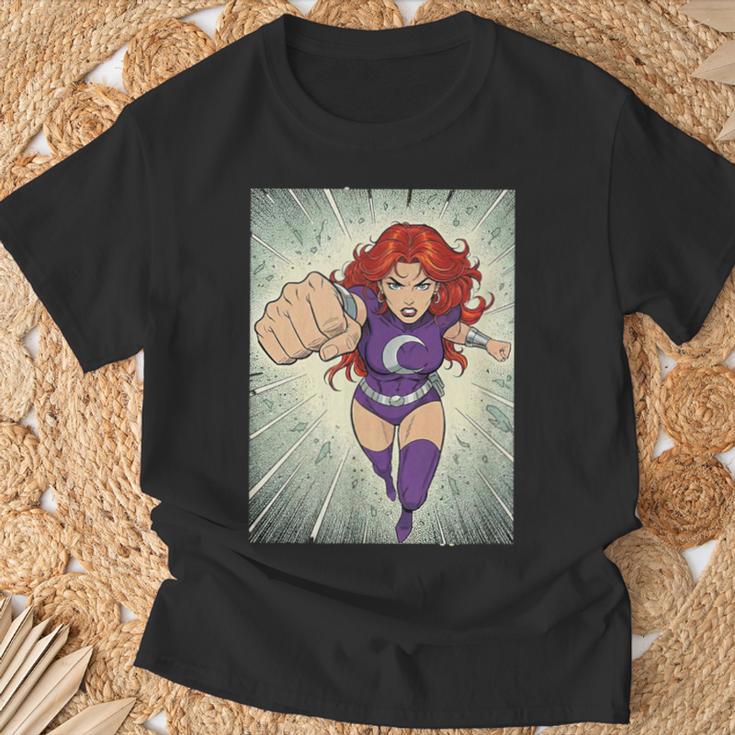 The Crimson Crescent 90s Retro Comic Book Superheroine Art T-Shirt Gifts for Old Men
