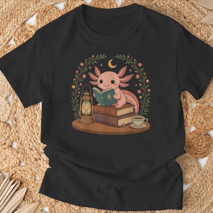 Cute Axolotl Reading Books Cozy Bookworm T-Shirt Gifts for Old Men