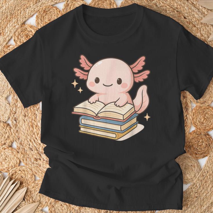 Cute Axolotl Reading Books Shirt Kawaii Axolotl Lover T-Shirt Gifts for Old Men