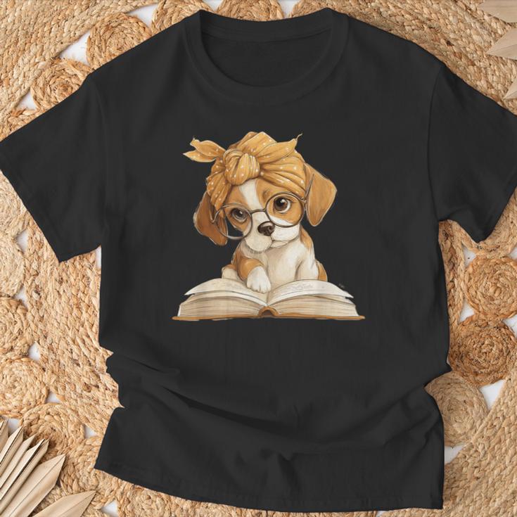 Cute Beagle Puppy Reading Book Lover Dog Animal Graphic T-Shirt Gifts for Old Men