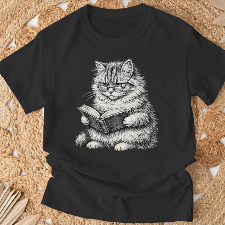 Cute Cat Reading Book Adorable Cats Books Lover T-Shirt Gifts for Old Men