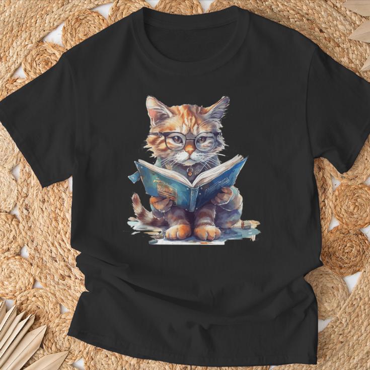 Cute Cat Wearing Glasses Reading a Book T-Shirt Gifts for Old Men Cute Cat Wearing Glasses Reading a Book T-Shirt Gifts for Old Men