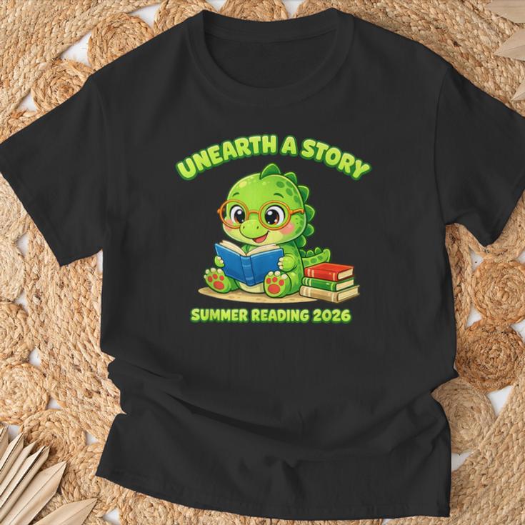 Cute Dino Book Lover Unearth A Story Summer Reading T-Shirt Gifts for Old Men
