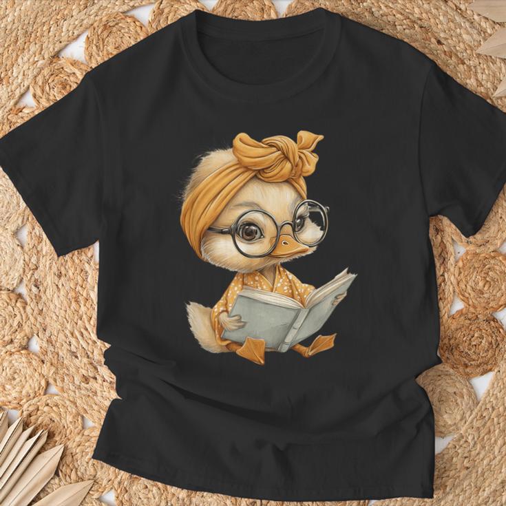 Cute Duckling Reading Book With T-Shirt Gifts for Old Men