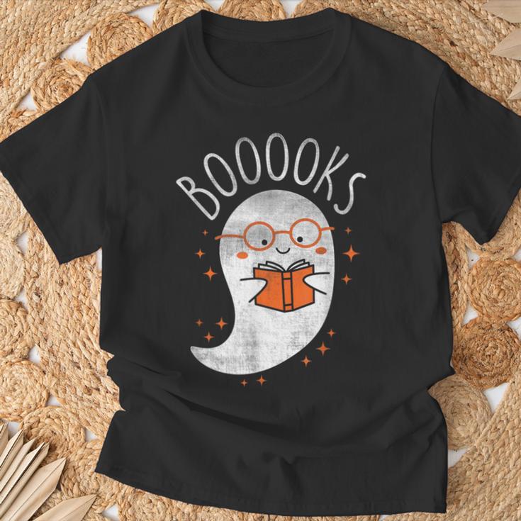 Cute Ghost Book Reading Halloween Teacher Top T-Shirt Gifts for Old Men