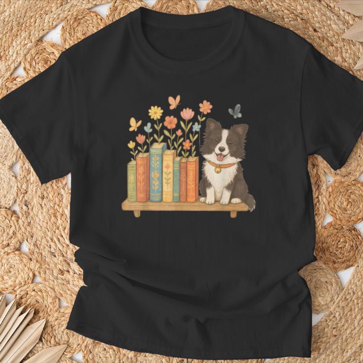 Cute Kawaii Border Collie Dog Books Flowers T-Shirt Gifts for Old Men Cute Kawaii Border Collie Dog Books Flowers T-Shirt Gifts for Old Men