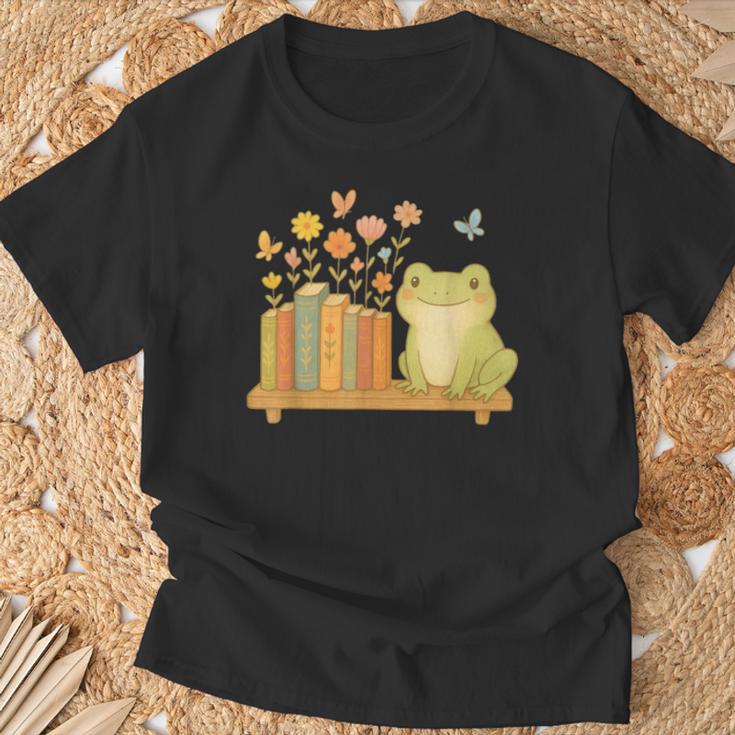 Cute Kawaii Frog Books Flowers T-Shirt Gifts for Old Men