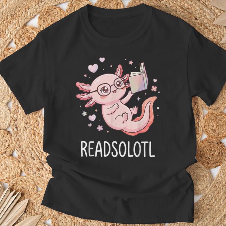 Cute Kawaii Readsolotl Axolotl Reading Book Pun T-Shirt Gifts for Old Men