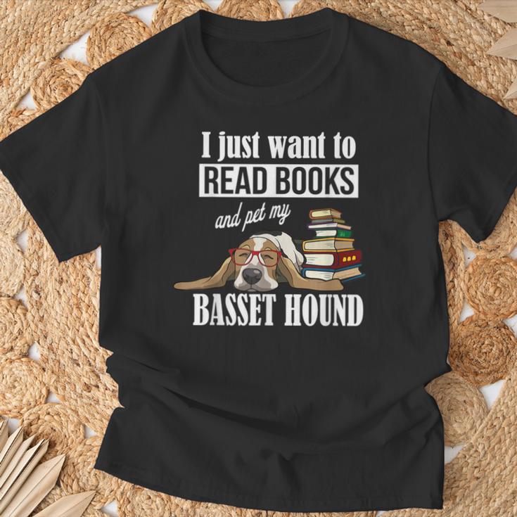 Cute Kids Read Books & Pet My Basset Hound Dog Lover T-Shirt Gifts for Old Men