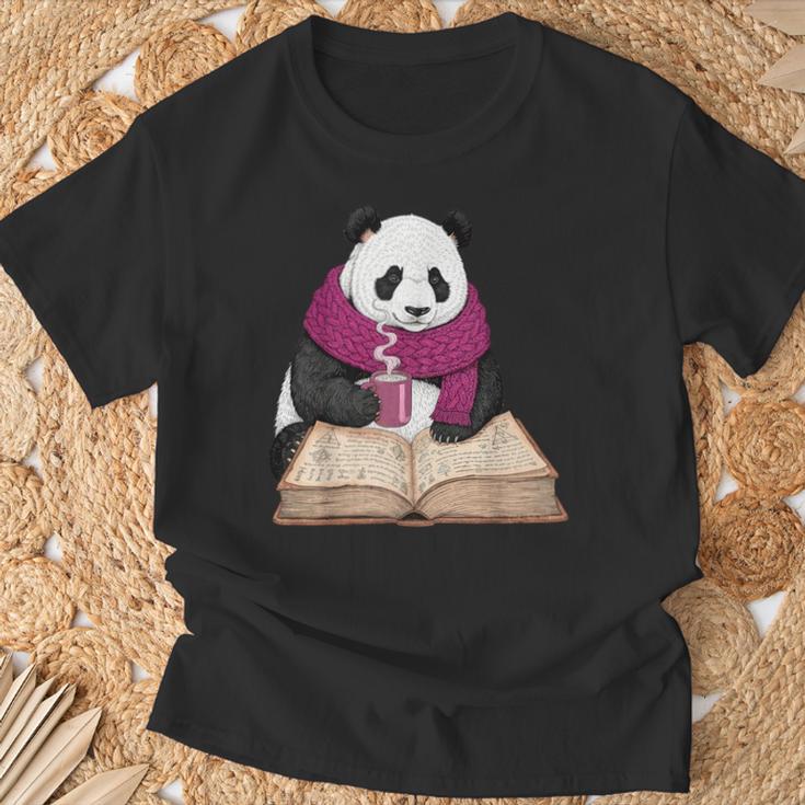 Cute Panda With Book And Hot Cocoa Reading T-Shirt Gifts for Old Men