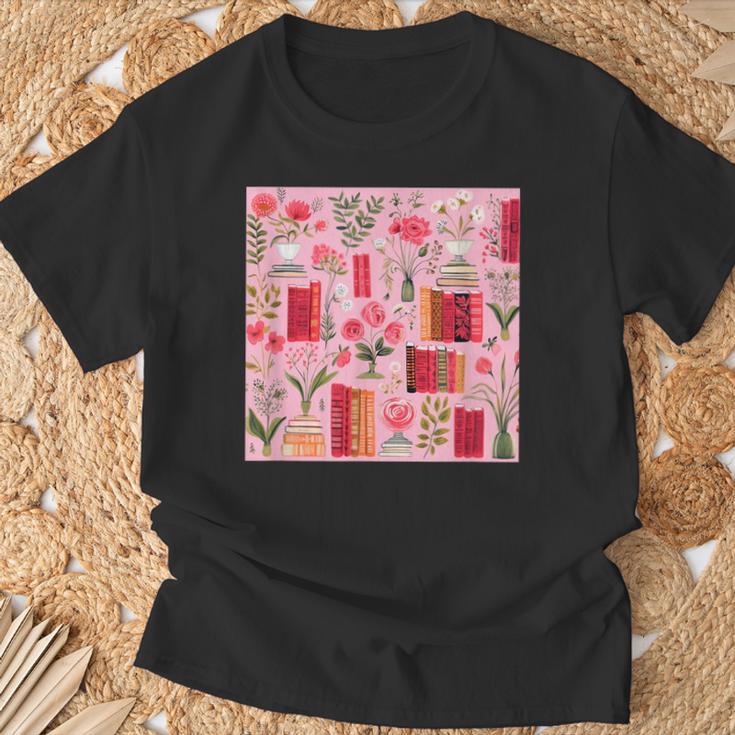 Cute Pink Book Pattern Book Lover T-Shirt Gifts for Old Men