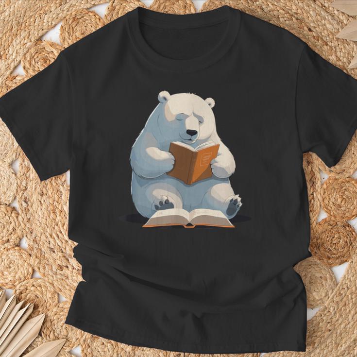 Cute Polar Bear Is Reading a Book Reading Polar Bear T-Shirt Gifts for Old Men