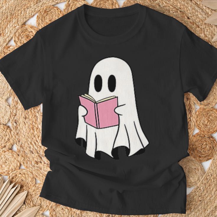 Cute Retro Reading Book Library Ghost Costume T-Shirt Gifts for Old Men