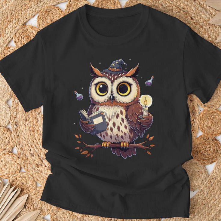Cute Wizard Owl Reading Book Magic Candle T-Shirt Gifts for Old Men