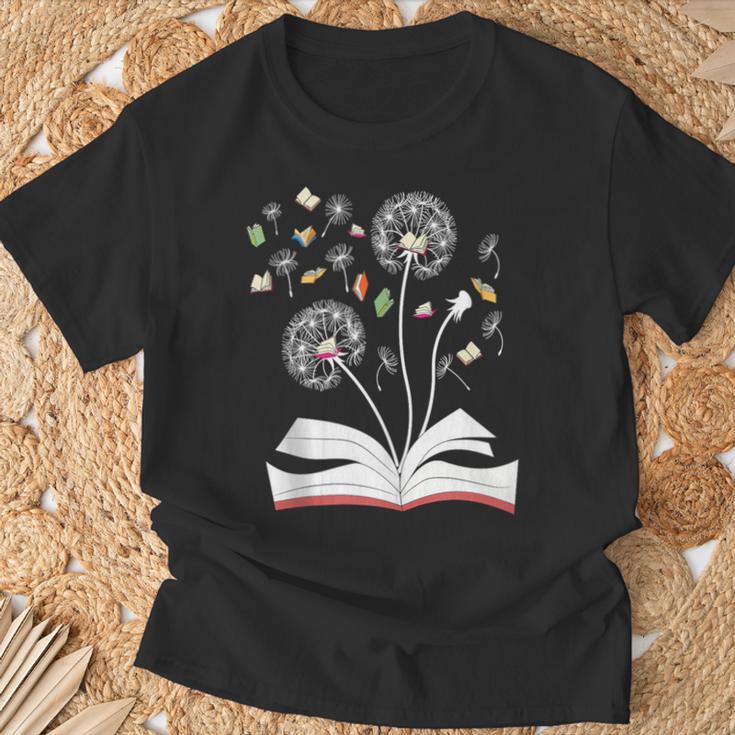 Dandelion Floral Book Reading Lovers Graphics T-Shirt Gifts for Old Men
