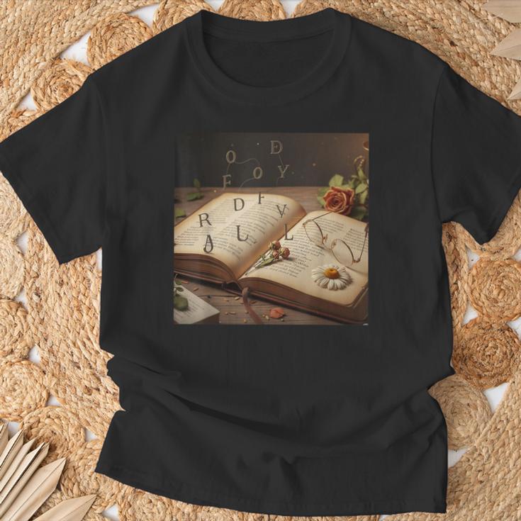 Dark Academia Vintage Book And Floating Letters Graphic T-Shirt Gifts for Old Men