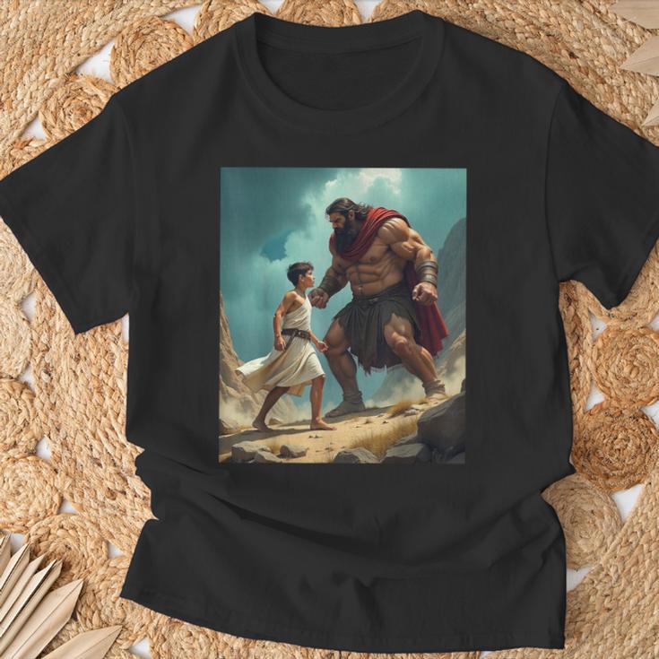 David And Goliath Bible Book Of Samuel King David Painting T-Shirt Gifts for Old Men