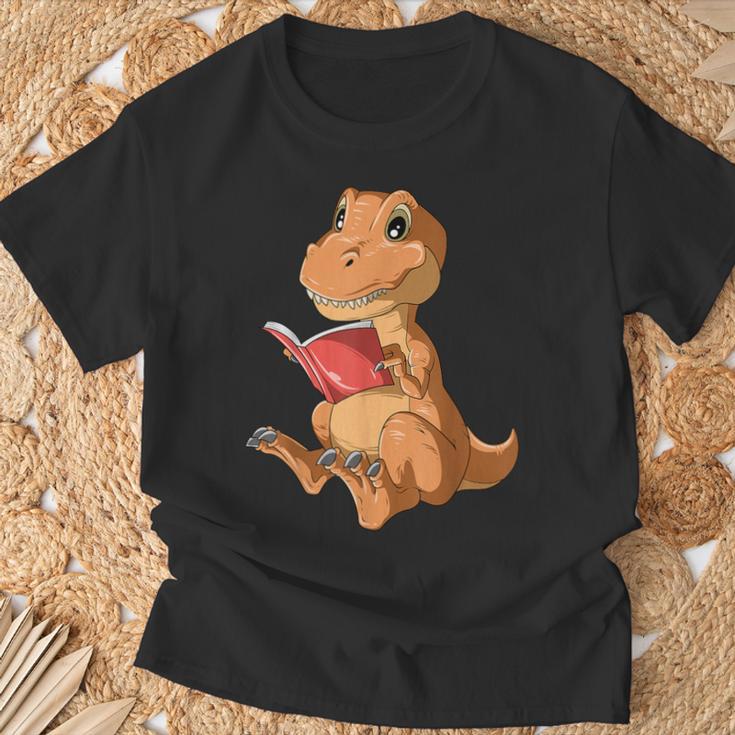 Dinosaur Reading Book Dino Reading Book Lovers Book Readers T-Shirt Gifts for Old Men