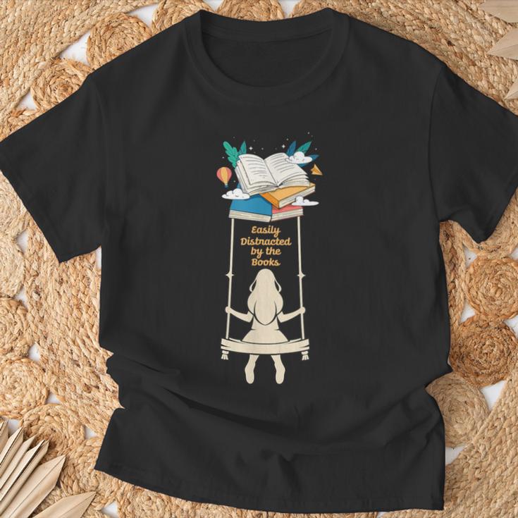 Distracted By Books Reading Reader Literature Library Author T-Shirt Gifts for Old Men