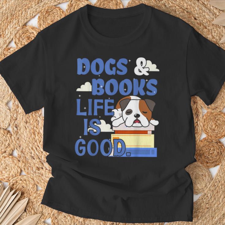 Dog Books Life Is Great T-Shirt Gifts for Old Men