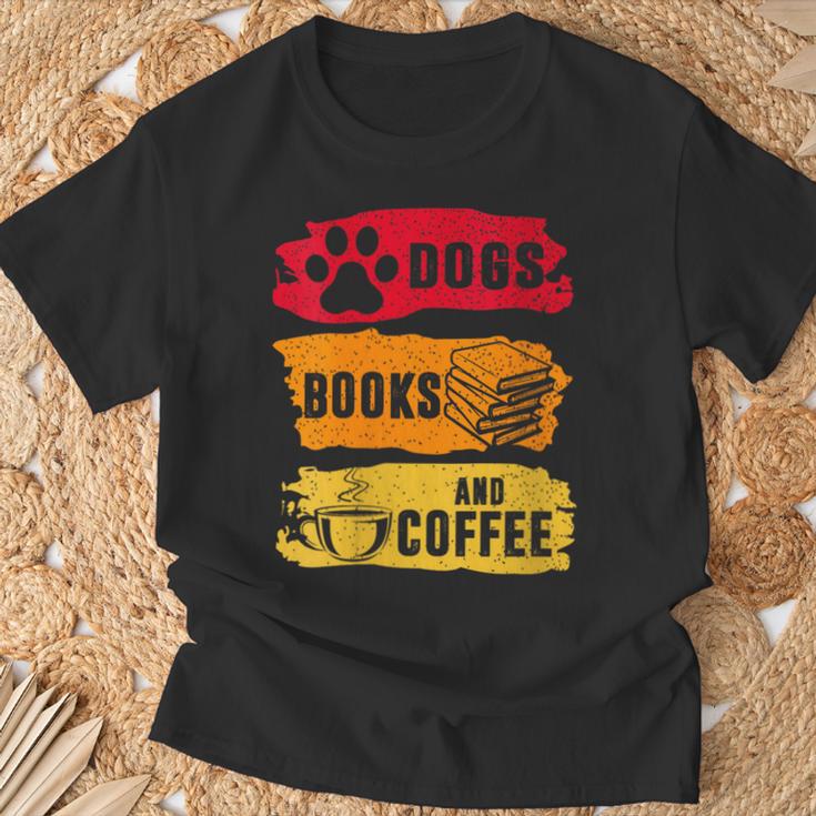 Dogs Books And Coffee Dog Book Reader Lover T-Shirt Gifts for Old Men