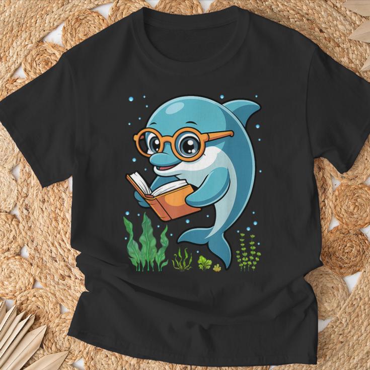 Dolphin Reading Book Matching Bookworm Librarian Books Lover T-Shirt Gifts for Old Men