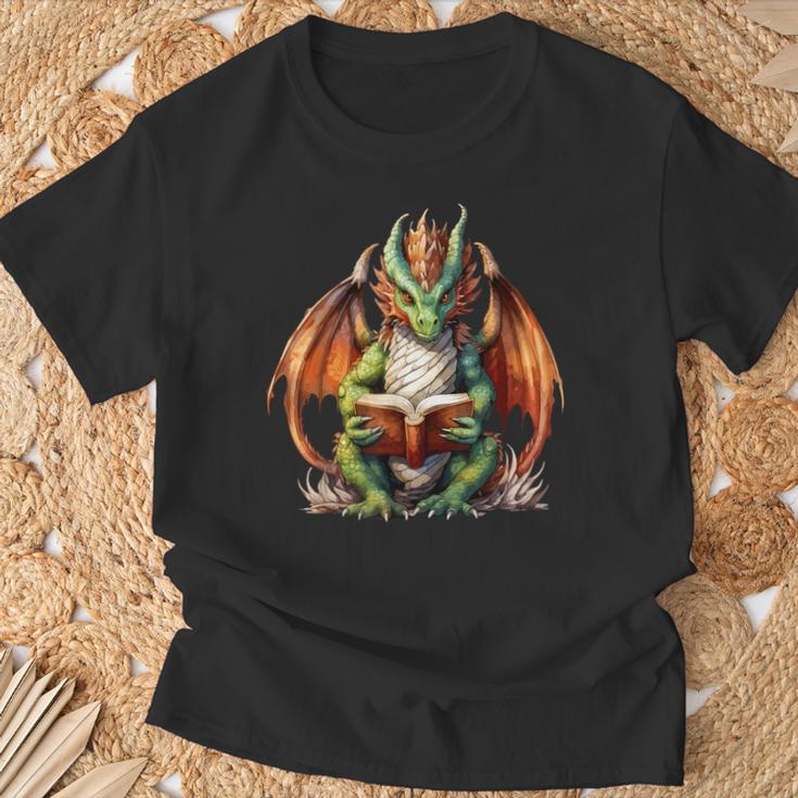 Dragon With Book T-Shirt Gifts for Old Men