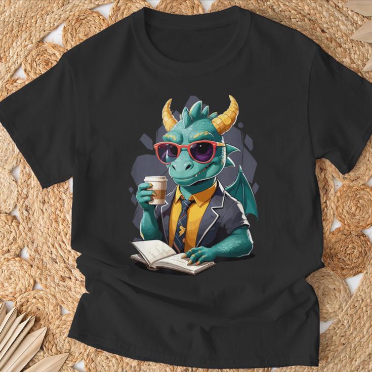 Dragon Reading Book Fantasy Reader Graphic T-Shirt Gifts for Old Men