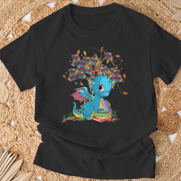 Dragon With Tree Books Cute Dragon Read Books T-Shirt Gifts for Old Men Dragon With Tree Books Cute Dragon Read Books T-Shirt Gifts for Old Men