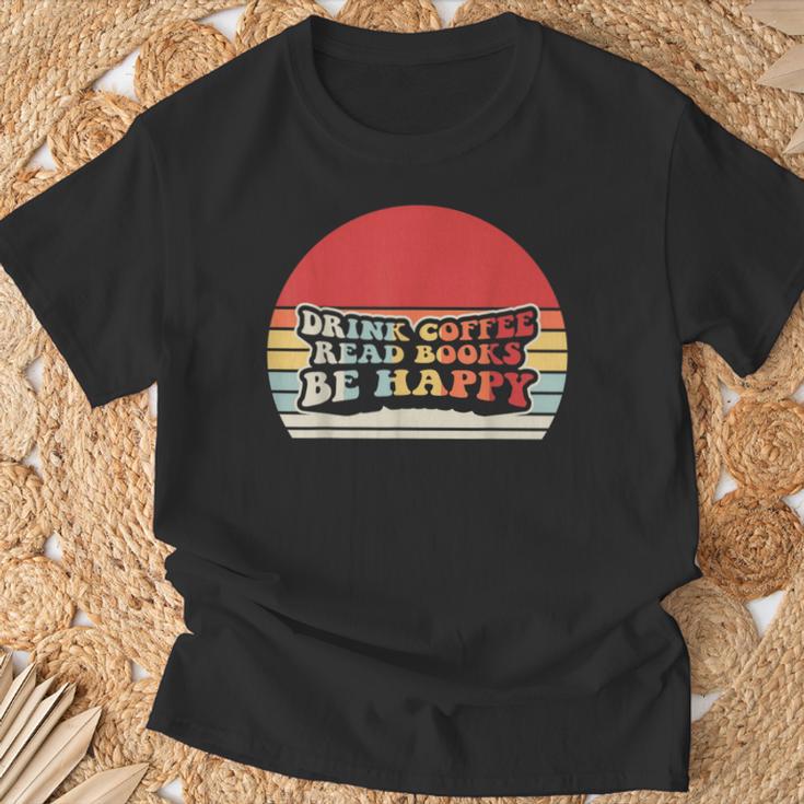 Drink Coffee Read Books Be Happy Retro Vintage Sunset T-Shirt Gifts for Old Men