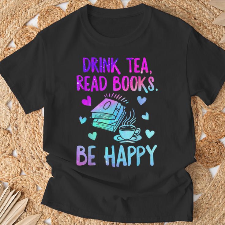 Drink Tea Read Books Be Happy Tea Lover Bookworm Librarian T-Shirt Gifts for Old Men