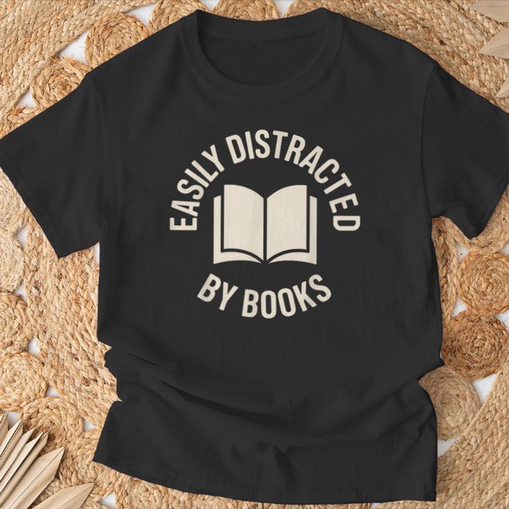 Easily Distracted By Books Reading T-Shirt Gifts for Old Men