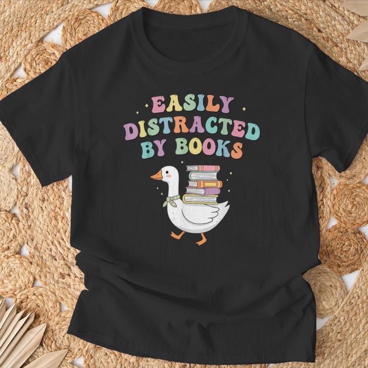 Easily Distracted By Books Silly-Goose Bookish Library Read T-Shirt Gifts for Old Men
