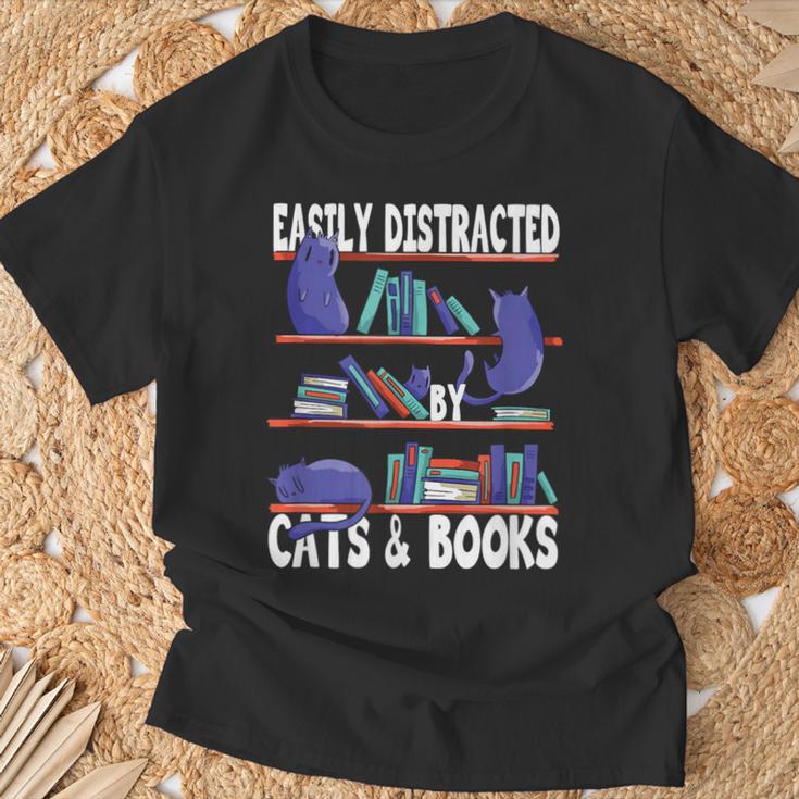 Easily Distracted By Cats And Book Bookworm Cat Lover For Men Women T-Shirt Gifts for Old Men Easily Distracted By Cats And Book Bookworm Cat Lover For Men Women T-Shirt Gifts for Old Men