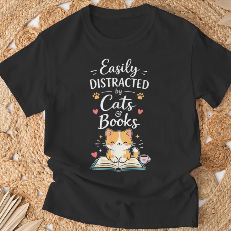 Easily Distracted By Cats And Books Cat & Book Lover T-Shirt Gifts for Old Men Easily Distracted By Cats And Books Cat & Book Lover T-Shirt Gifts for Old Men