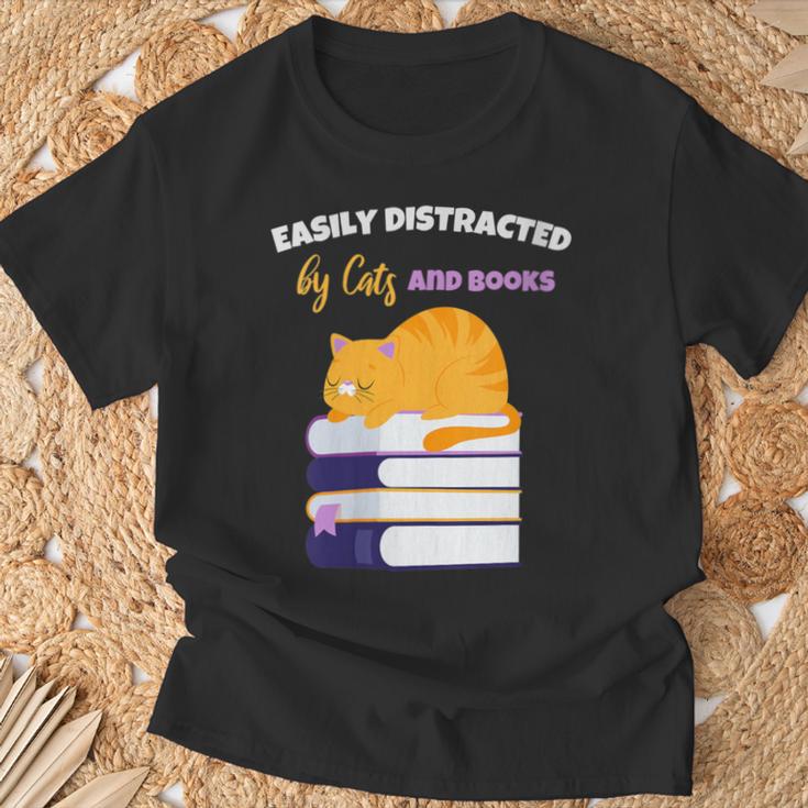 Easily Distracted Cats And Books Cute Cat Book Lover T-Shirt Gifts for Old Men Easily Distracted Cats And Books Cute Cat Book Lover T-Shirt Gifts for Old Men