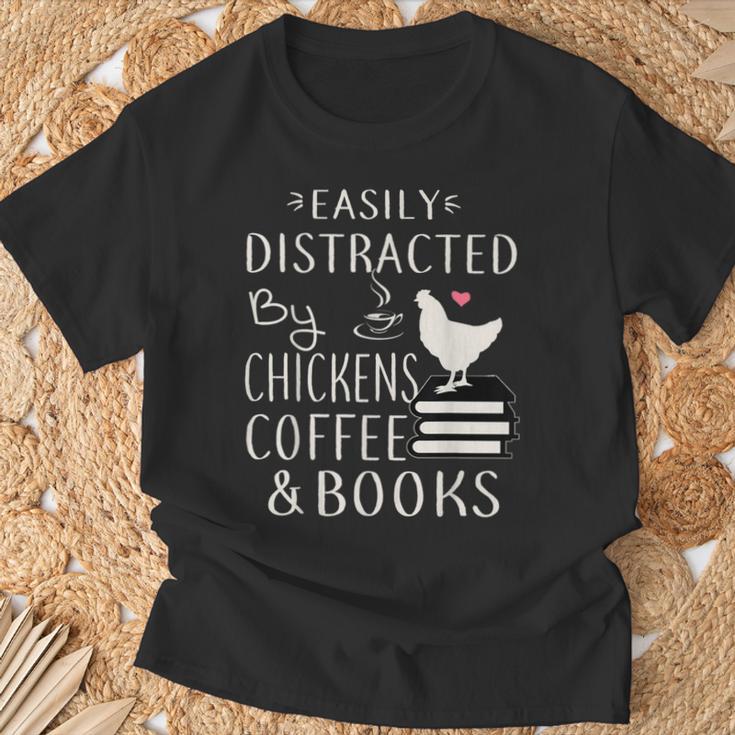 Easily Distracted By Chickens And Coffee And Books T-Shirt Gifts for Old Men Easily Distracted By Chickens And Coffee And Books T-Shirt Gifts for Old Men