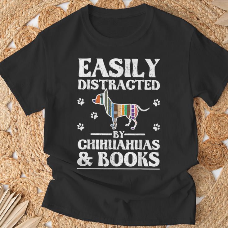 Easily Distracted By Chihuahuas & Books T-Shirt Gifts for Old Men Easily Distracted By Chihuahuas & Books T-Shirt Gifts for Old Men