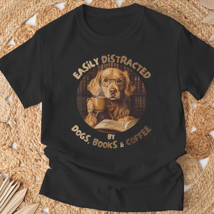 Easily Distracted By Dogs Books Coffee Librarian Bibliophile T-Shirt Gifts for Old Men Easily Distracted By Dogs Books Coffee Librarian Bibliophile T-Shirt Gifts for Old Men