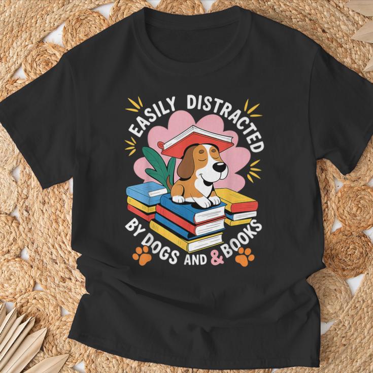 Easily Distracted By Dogs And Books Pets Books Lovers T-Shirt Gifts for Old Men