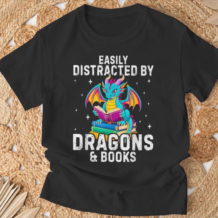 Easily Distracted By Dragons & Books Bookworm Library T-Shirt Gifts for Old Men Easily Distracted By Dragons & Books Bookworm Library T-Shirt Gifts for Old Men