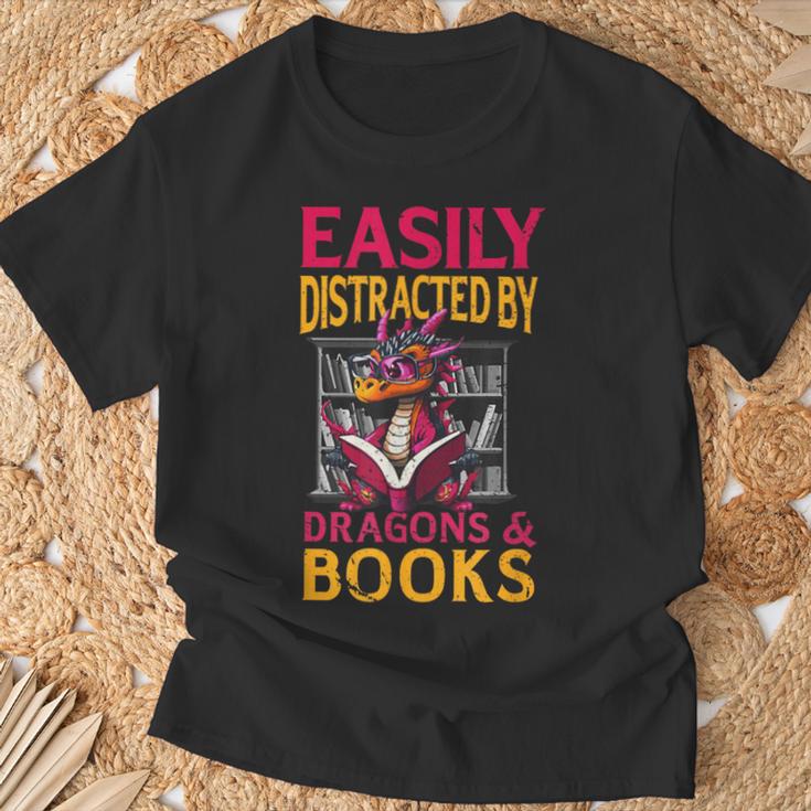 Easily Distracted By Dragons And Books Booknerd Dragon Lover T-Shirt Gifts for Old Men Easily Distracted By Dragons And Books Booknerd Dragon Lover T-Shirt Gifts for Old Men
