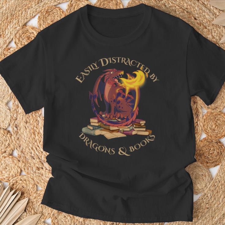 Easily Distracted By Dragons And Books Fire Dragon T-Shirt Gifts for Old Men