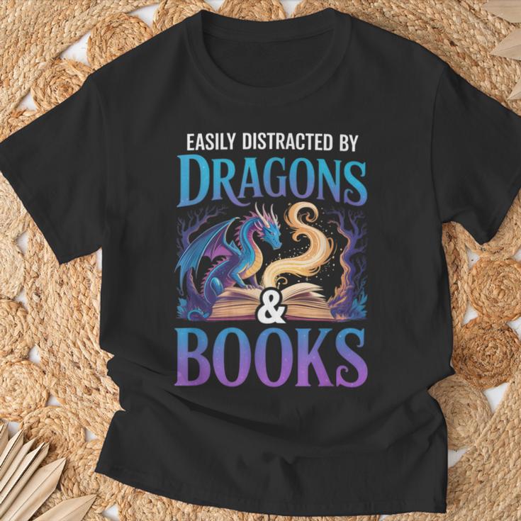 Easily Distracted By Dragons Fantasy Book Reading T-Shirt Gifts for Old Men
