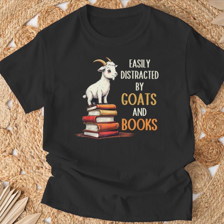 Easily Distracted By Goats And Books Goats And Book Reading T-Shirt Gifts for Old Men