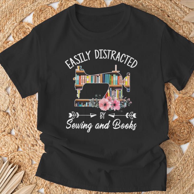 Easily Distracted By Sewing And Books Quilters T-Shirt Gifts for Old Men
