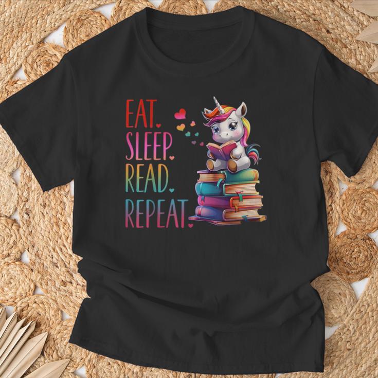 Eat Sleep Read Repeat Unicorn Read Book Reading Lovers Kids T-Shirt Gifts for Old Men