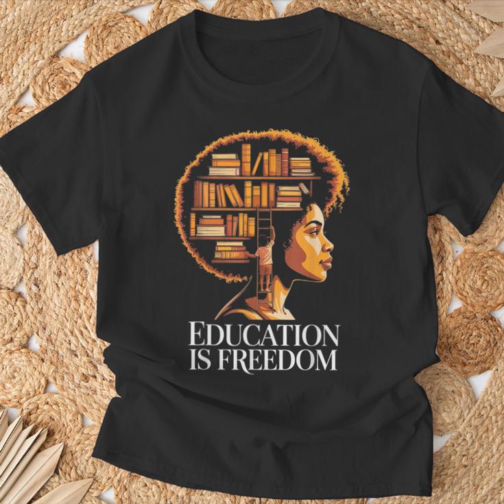 Education Is Freedom Afro Woman Book Illustration T-Shirt Gifts for Old Men